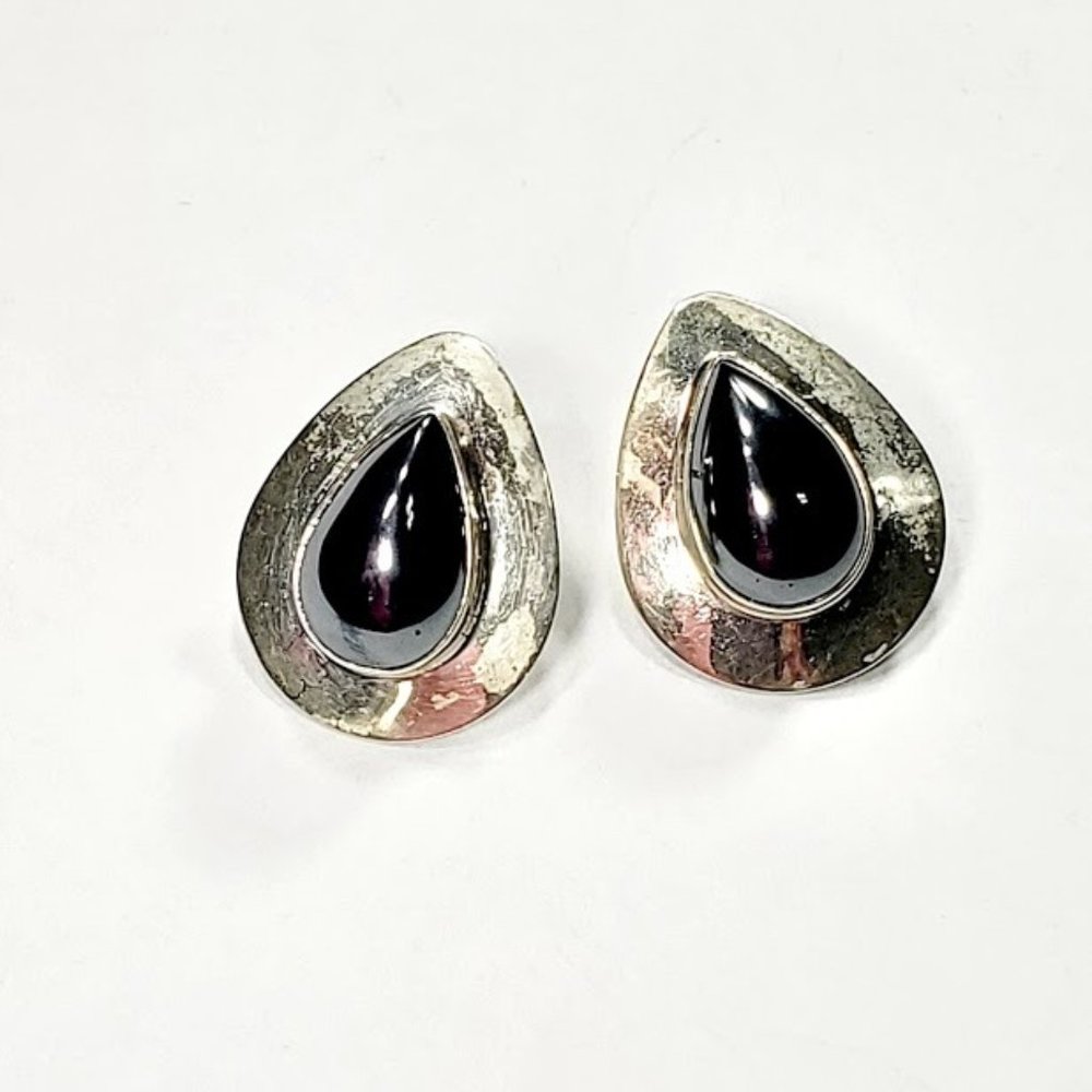Vtg Zuni Sensa Eustace Sterling Hematite Earrings